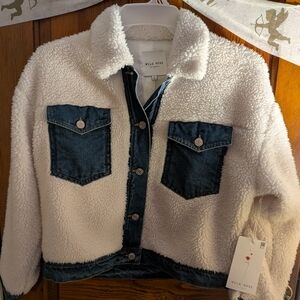 Wild Rose Kids Sherpa and Denim Jacket - Blue and White
